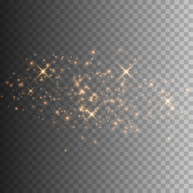 Efecto de luz dorada con partículas brillantes Nube estrellada vectorial con polvo Decoración navideña mágica