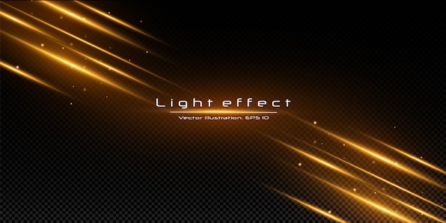 Efecto de luz dorada. Rayos láser abstractos de luz. Rayos de luz de neón caóticos.