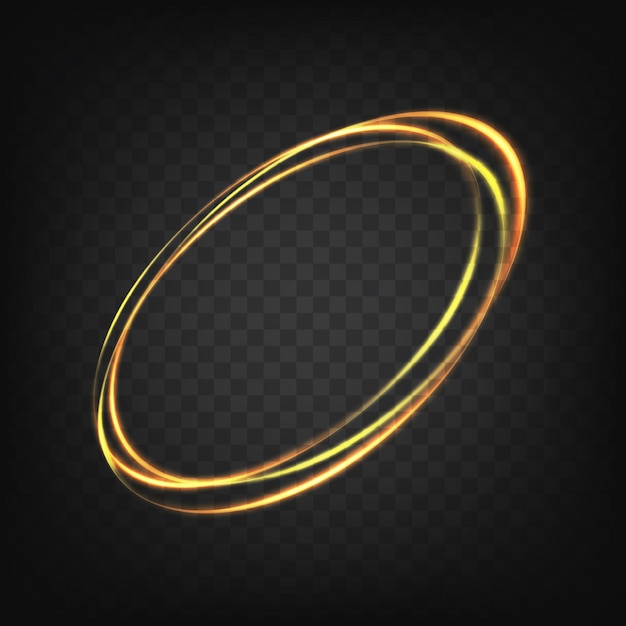 Efecto de luz elegante y abstracto en fondo negro Vector de línea de neón dorado brillante