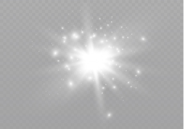 Efecto de luz especial de brillo de chispas blancas. destellos sobre fondo transparente.