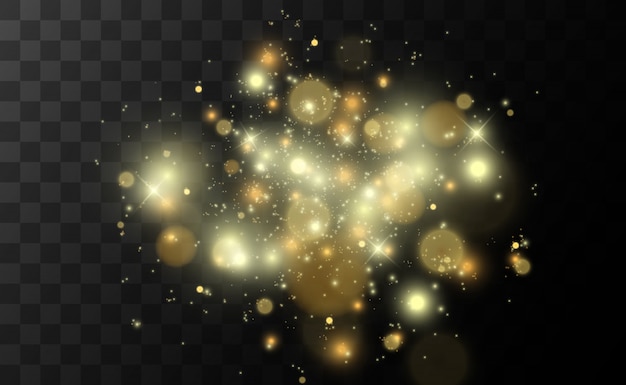 Efecto de luz especial de brillo de chispas. Destellos aislados. Partículas de polvo mágico espumoso. Efecto bokeh.