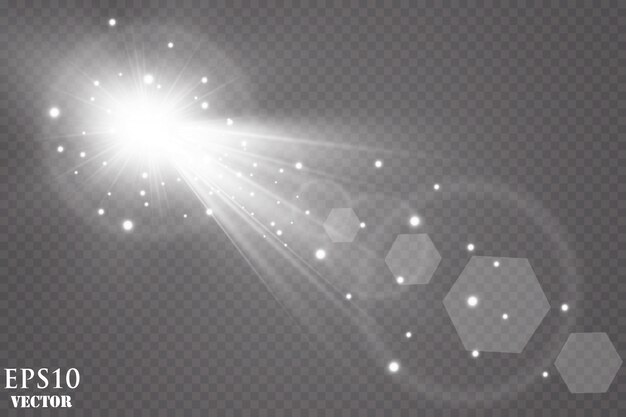 Efecto de luz especial chispas y purpurina. Destellos sobre fondo transparente. Partículas de polvo mágico espumoso