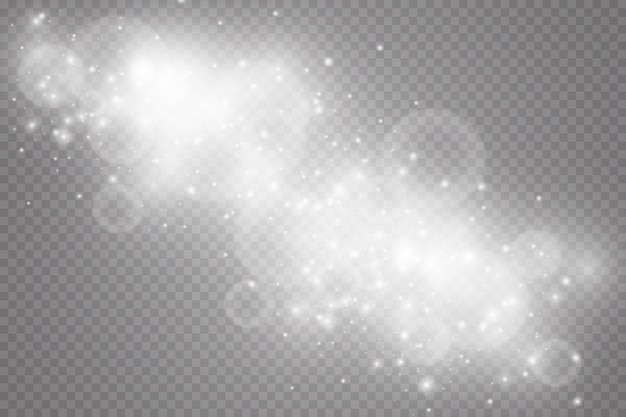 Efecto de luz especial chispas y purpurina. Destellos sobre fondo transparente. Partículas de polvo mágico espumoso