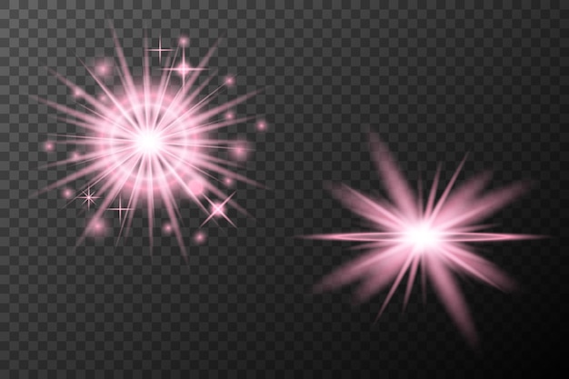 Efecto de luz establecida Explosión de llamarada aislada rosa Línea de polvo brillante Llamada solar Estrella chispa luz neón vacaciones elemento vectorial de festival