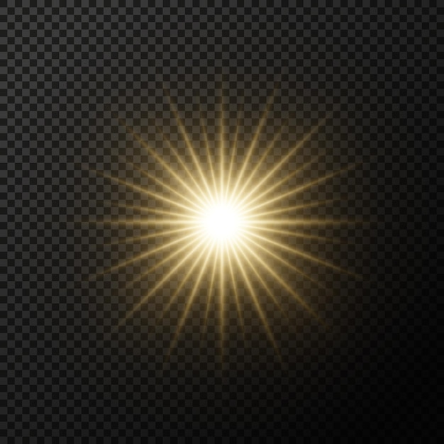 Efecto de luz estelar aislado Resplandor del vector de rayos de sol de color amarillo claro