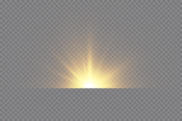 Efecto de luz. Estrella brillante dorada, sol amarillo. Luz de las estrellas.