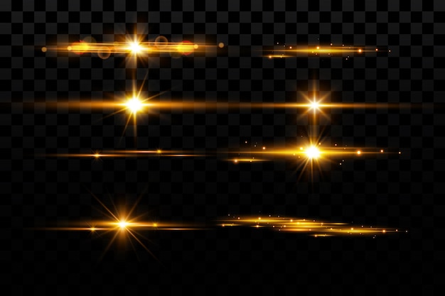 Vector efecto de luz estrella dorada brillante sol amarillo luz de las estrellas