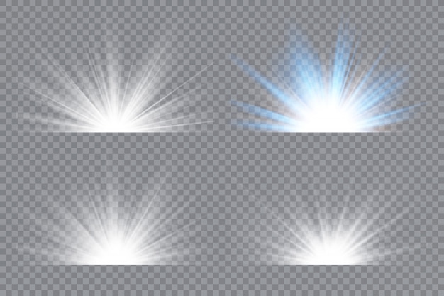 Efecto de luz estrellas estalla. Amanecer, amanecer. Luz solar transparente. Concepto de diseño de arte de plantilla de ilustración, banner para Navidad, celebrar.