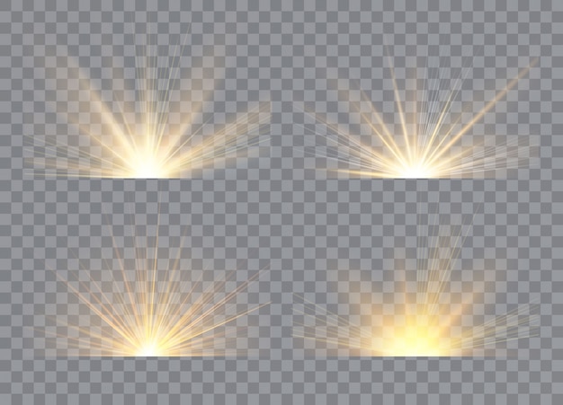 Efecto de luz estrellas explosiones. Amanecer, amanecer. Luz solar transparente. Concepto de diseño de arte de plantilla de ilustración, banner para Navidad, celebrar