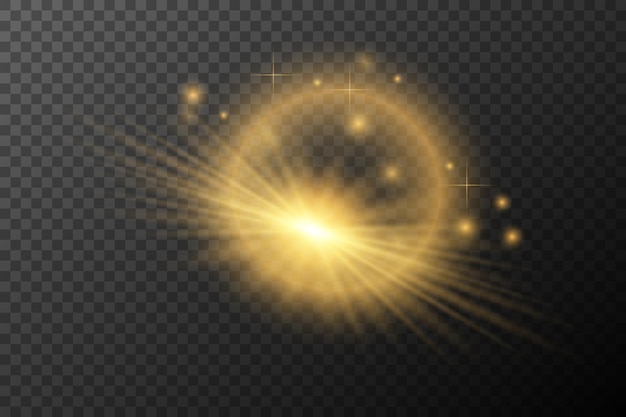 Efecto de luz explosión de llamarada aislada dorada línea de polvo brillante llamarada solar chispa estrella efecto vector de luz de neón