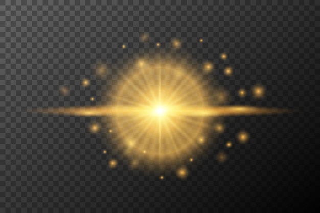 Efecto de luz explosión de llamarada aislada dorada línea de polvo brillante llamarada solar chispa estrella efecto vector de luz de neón