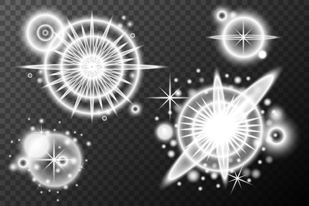 Efecto de luz explosión de llamarada aislada línea de polvo brillante llamarada solar chispa estrella efecto vectorial del conjunto de luz solar