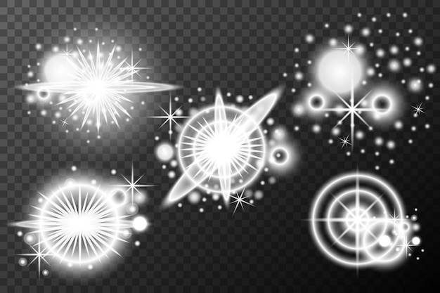 Efecto de luz explosión de llamarada aislada línea de polvo brillante llamarada solar chispa estrella efecto vectorial del conjunto de luz solar