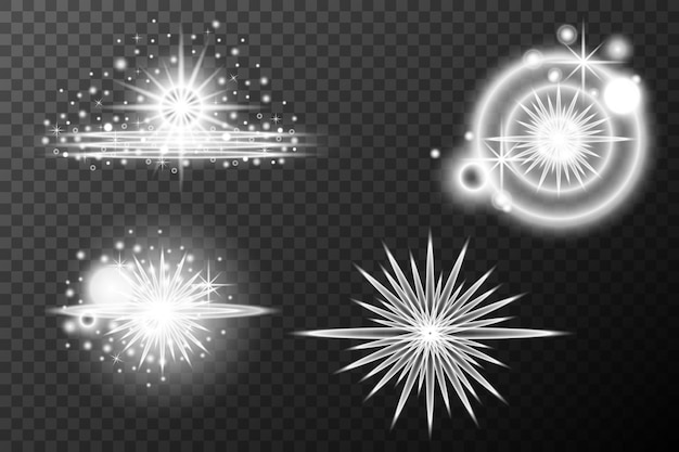 Efecto de luz explosión de llamarada aislada línea de polvo brillante llamarada solar chispa estrella efecto vectorial del conjunto de luz solar