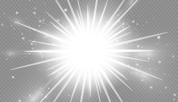 Efecto de luz de explosión de llamarada de explosión de estrella resplandor. Aislado sobre fondo transparente. Archivo de vector EPS 10