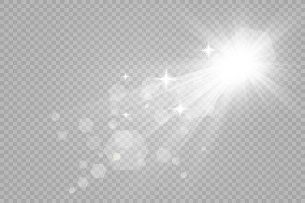 Efecto de luz de flash de lente especial El flash destella los rayos y la ilustración del reflector
