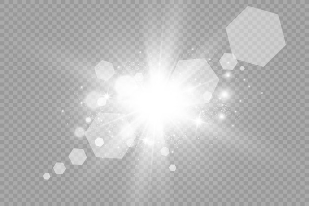 Efecto de luz de flash de lente especial El flash destella los rayos y el reflector se iluminan
