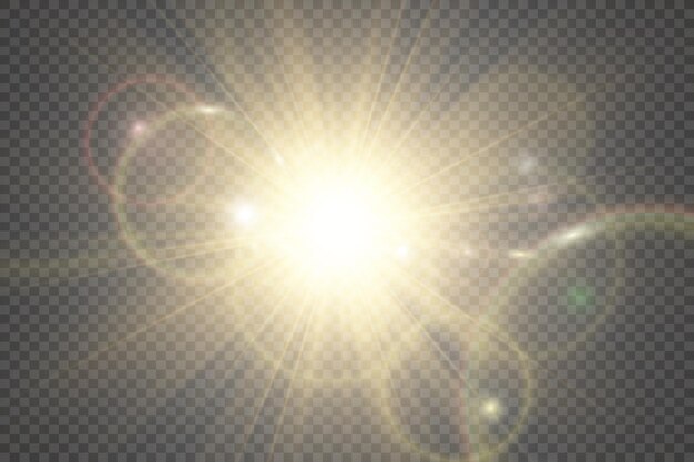 Efecto de luz de flash de lente especial El flash destella rayos y reflector