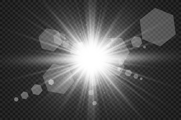 Efecto de luz de flash de lente especial El flash emite rayos y el reflector ilumina una luz blanca brillante