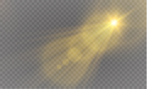 Efecto de luz de flash de lente especial de luz solar.Flash de lente de sol frontal. Elemento de decoración. Rayos estelares horizontales y reflector.