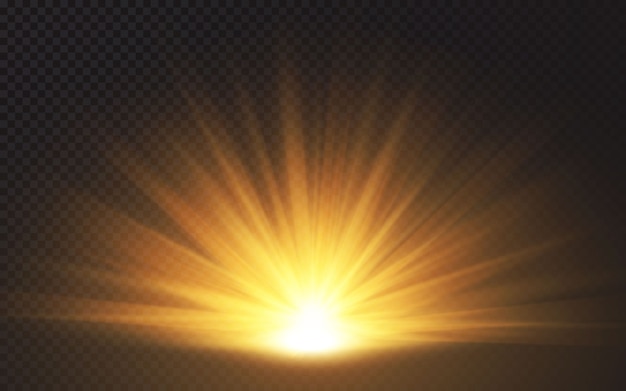 Efecto de luz de flash de lente especial de luz solar sobre fondo transparente. Efecto de difuminar la luz.