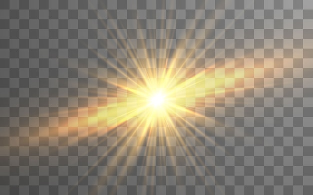 Efecto de luz de flash de lente especial de luz solar sobre fondo transparente. Efecto de difuminar la luz.