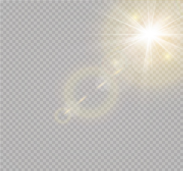 Efecto de luz de flash de lente especial de luz solar transparente.Flash de lente de sol frontal. difuminar a la luz del resplandor. Elemento de decoración. Rayos estelares horizontales y reflector.