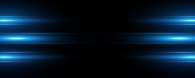Efecto de luz futurista en estilo ciencia ficción para tu diseño tecnológico sobre fondo negro. Destello de lente azul horizontal abstracto. Ilustración vectorial. EPS 10.