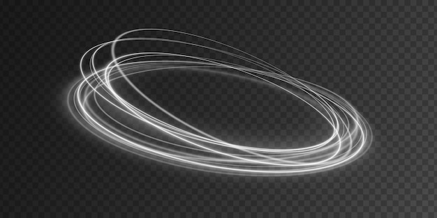 Efecto de luz giratorio abstracto en un fondo transparente oscuro Traza de anillo blanco brillante Vórtice de luces Ilustración vectorial