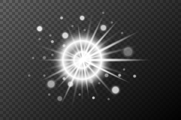 Efecto de luz Isolado blanco transparente llamarada explosión chispa línea de polvo llamarada solar chispa estrella foco vector efecto especial