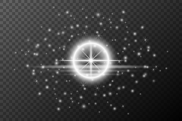 Efecto de luz Isolado blanco transparente llamarada explosión chispa línea de polvo llamarada solar chispa estrella foco vector efecto especial