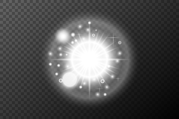 Efecto de luz Isolado blanco transparente llamarada explosión chispa línea de polvo llamarada solar chispa estrella foco vector efecto especial