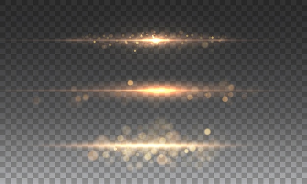 Efecto de luz de línea amarilla Líneas de neón doradas brillantes El brillo dorado del polvo y el resplandor
