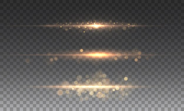 Efecto de luz de línea amarilla Líneas de neón doradas brillantes El brillo dorado del polvo y el resplandor
