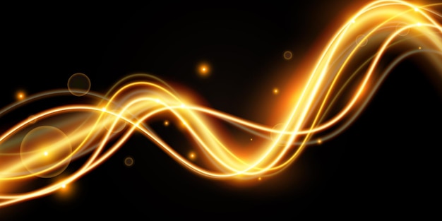 Efecto de luz de líneas doradas brillantes Elemento de diseño de colores dorados brillantes Líneas brillantes onduladas