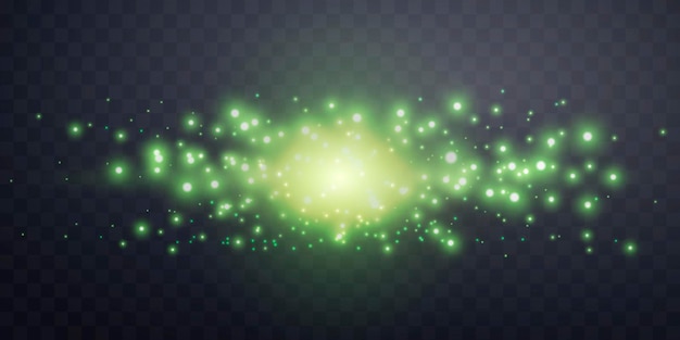 Efecto de luz de llamarada de brillo con rayos o reflector verde