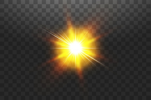 Efecto de luz de llamarada de lente especial de luz solar transparente de vector. sol aislado. efecto de luz resplandor