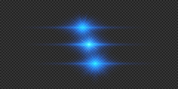Efecto de luz de las llamaradas de la lente Tres efectos de estallido de luz azul horizontal brillante con chispas