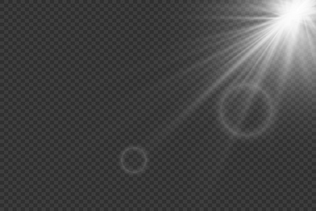 Efecto de luz luminosa blanca La estrella explotó con rayos de luz en un fondo transparente