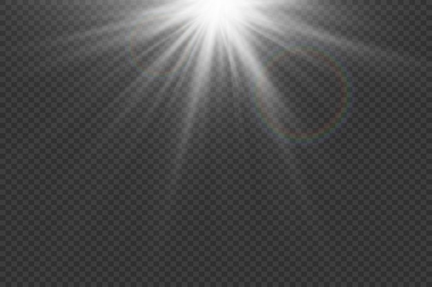 Efecto de luz luminosa blanca La estrella explotó con rayos de luz en un fondo transparente
