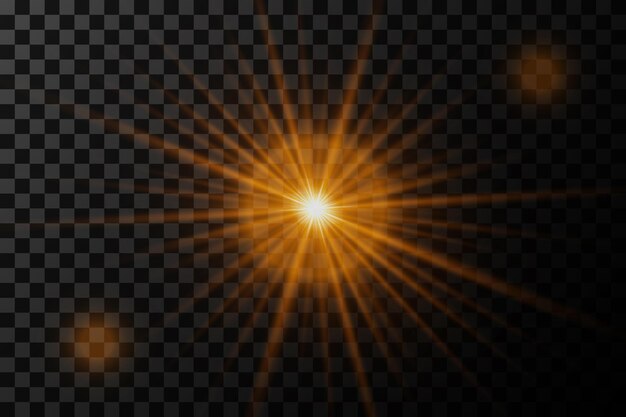 Efecto de luz luminosa Una estrella brillante con reflejos de partículas Un destello de rayos de luz