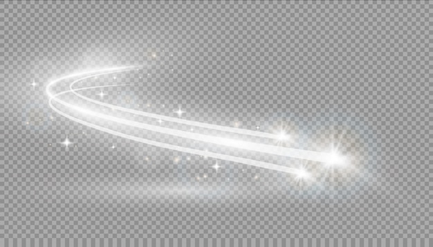Efecto de luz, luz de las estrellas, polvo de estrellas. Luz resplandeciente. Sendero. Cometa.