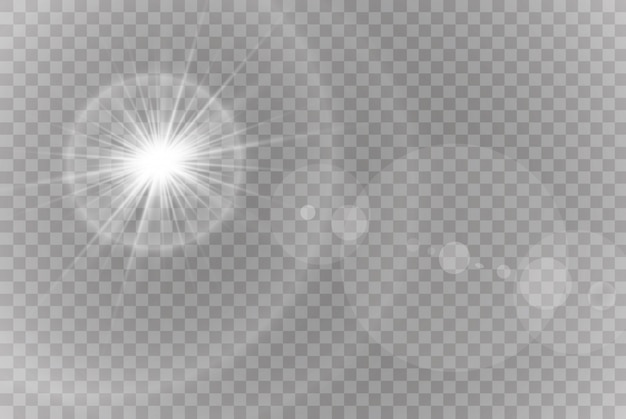 Efecto de luz, luz solar o luz de las estrellas. Luz resplandeciente.