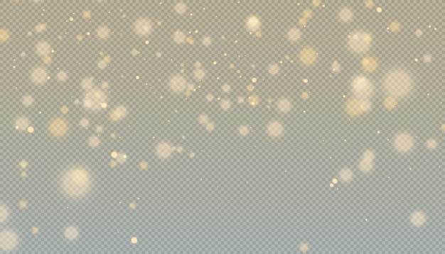 Efecto de luz con muchas partículas brillantes aisladas en un fondo transparente. Vector