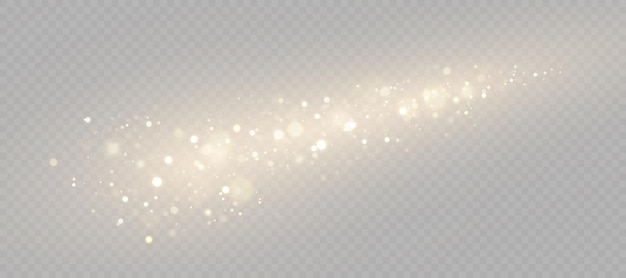 Efecto de luz con muchas partículas brillantes que brillan sobre un fondo transparente
