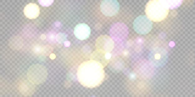 Efecto de luz con muchos reflejos brillantes que brillan sobre un fondo transparente para navidad año nuevo