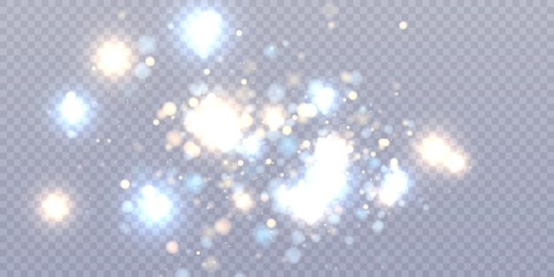 Efecto de luz con muchos reflejos brillantes sobre un fondo transparente. Luces bokeh abstractas.