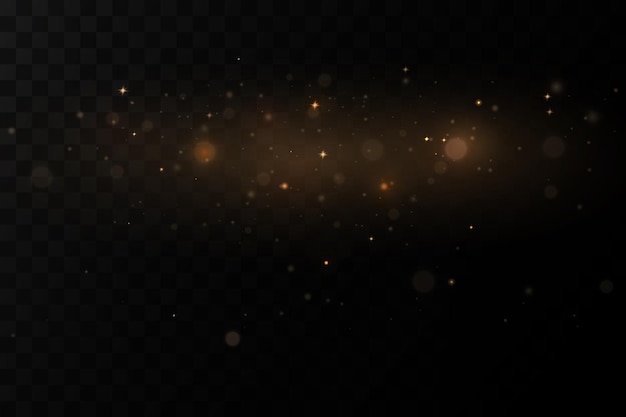 Efecto de luz de Navidad. Partículas de polvo mágicas brillantes. Las chispas de polvo y las estrellas doradas brillan.