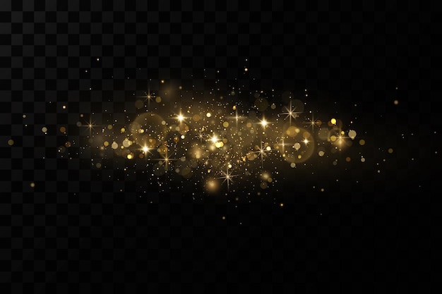 Efecto de luz navideña Partículas de polvo mágicas brillantes Las chispas de polvo y las estrellas doradas