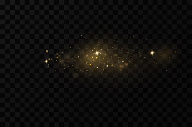 Efecto de luz navideña Partículas de polvo mágicas chispeantes El polvo chispea y las estrellas doradas brillan